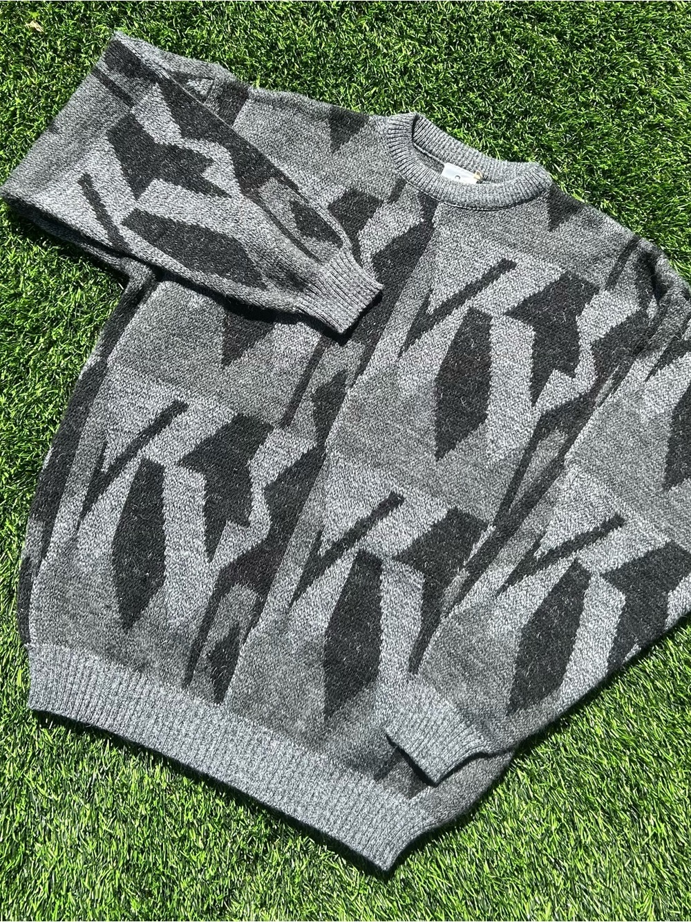 Men's Gray Patterned Knit Sweater